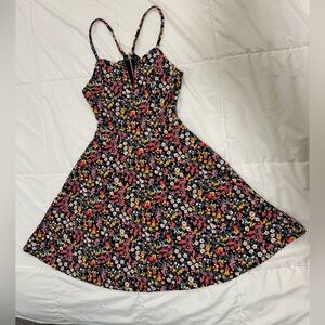 No Boundaries Ditsy Floral Mini Dress Lace Cutout Back Black Pink Yellow